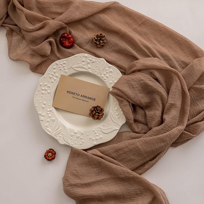 3pcs Nude Gauze Rustic Cheesecloth Table Runner 120 Inch 10 FT - Image 2