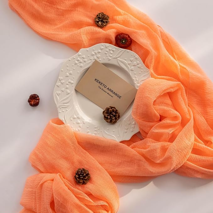 Fresh Salmon Cheesecloth Table Runner Peach Echo Gauze 120 Inch 10 FT Boho by KEKETOARRANGE