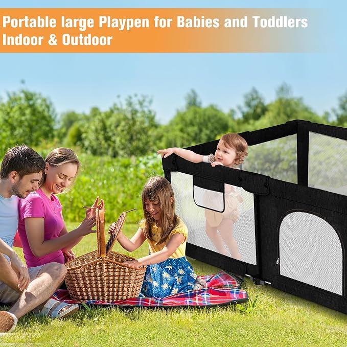 Foldable Baby Playpen with Gate, Extra Large Collapsible Play Yard - Image 4