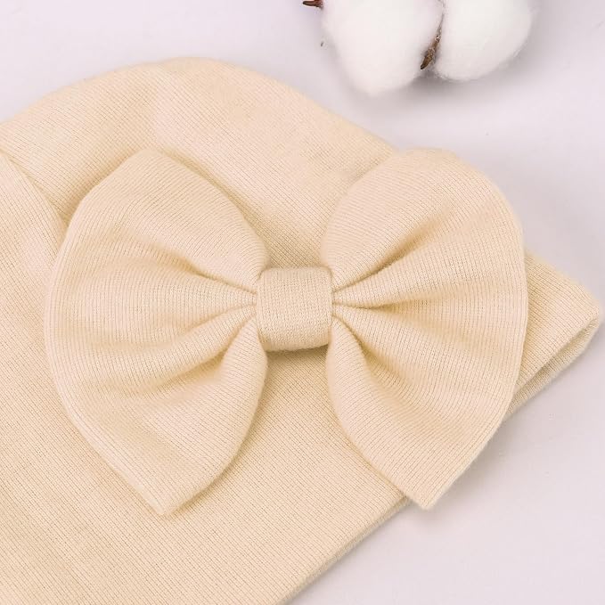 BQUBO Newborn Baby Hats Mittens Set Hospital Hat Beanie Infant Bow Hats Baby - Image 5