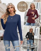 4 Pack Women's Nursing Breastfeeding Tops, Long Sleeve Maternity Shirts Loose - Image 5