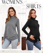 Ficerd 3 Pack Women's Maternity Shirts, Turtleneck Long Sleeve Pregnancy Tops - Image 2