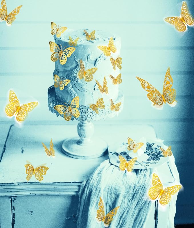 JOSDIOX 3D Butterfly Wall Decor Sticker -48 Pcs, 4 Styles, 3 Sizes Gold - Image 8