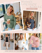 Riyiper 4 Pack Women's Maternity Shirts, Long Sleeve Cotton Ribbed Pregnancy - Image 2