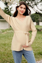 OUGES Womens Soft Cotton Blend Maternity Sweater Wrap V Neck Long Sleeve V Back - Image 4