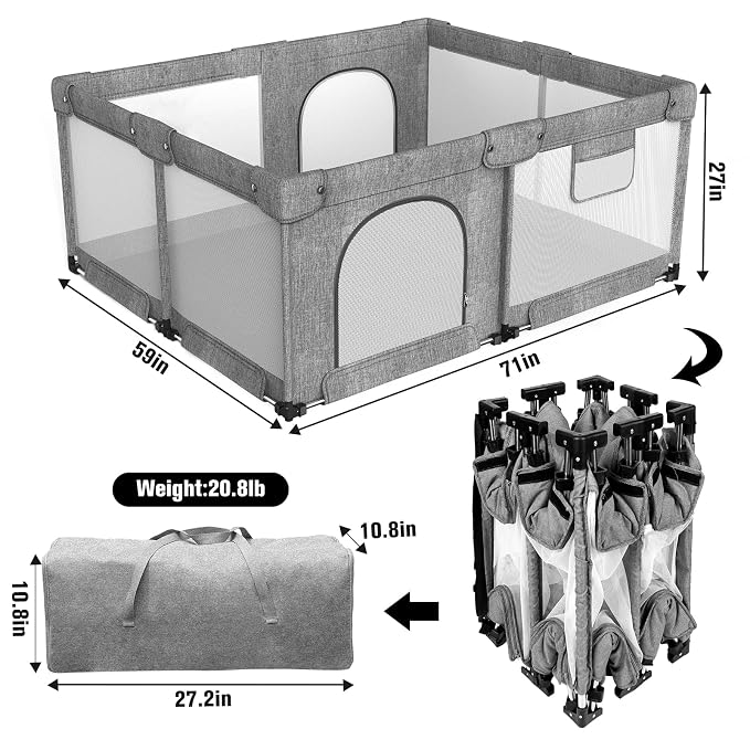 Foldable Baby Playpen with Gate, Extra Large Collapsible Play Yard - Image 2