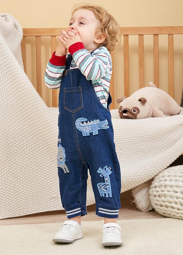 Baby Boy Clothes Set Infant Boy's Long Sleeve Romper+Dinosaur Denim Overalls - Image 5