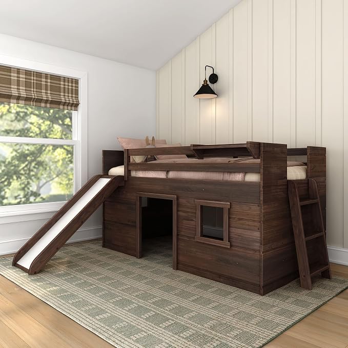 Max & Lily Loft Bed Twin Size, Solid Wood Low Loft Bed by MaxLily