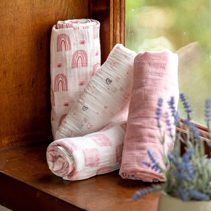 Muslin Swaddle Blankets for Newborn, 4 Pack Organic Cotton Baby Blanket - Image 2
