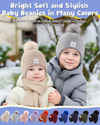 3 Pack Baby Winter Hats with Earflaps, 2 Size Kids Pom Pom Beanie - Image 6