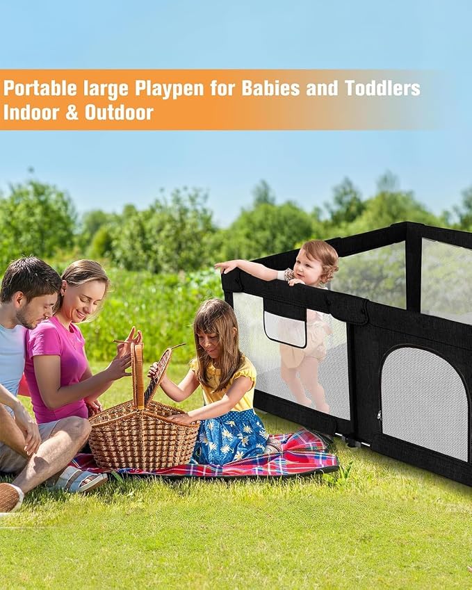 Foldable Baby Playpen with Gate, Extra Large Collapsible Play Yard - Image 4