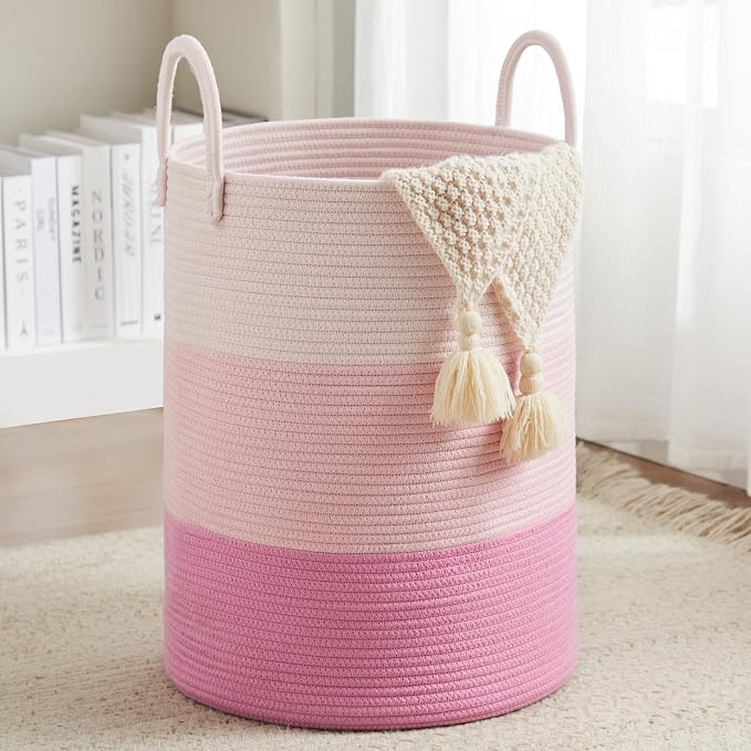 Fiona's magic Cotton Rope Laundry Hamper, Tall Woven Laundry Basket Storage by Fionasmagic