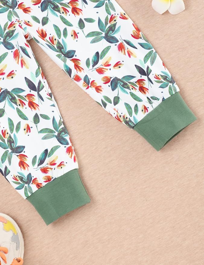 oklady Toddler Baby Girl Clothes Solid Color Ruffle Tops Floral Pants - Image 6