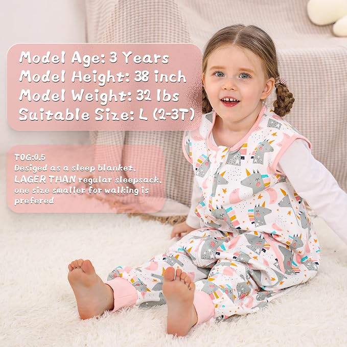 WONDAY Toddler Sleep Sack with Feet, 0.5 Tog Sleeping Sacks - Image 3