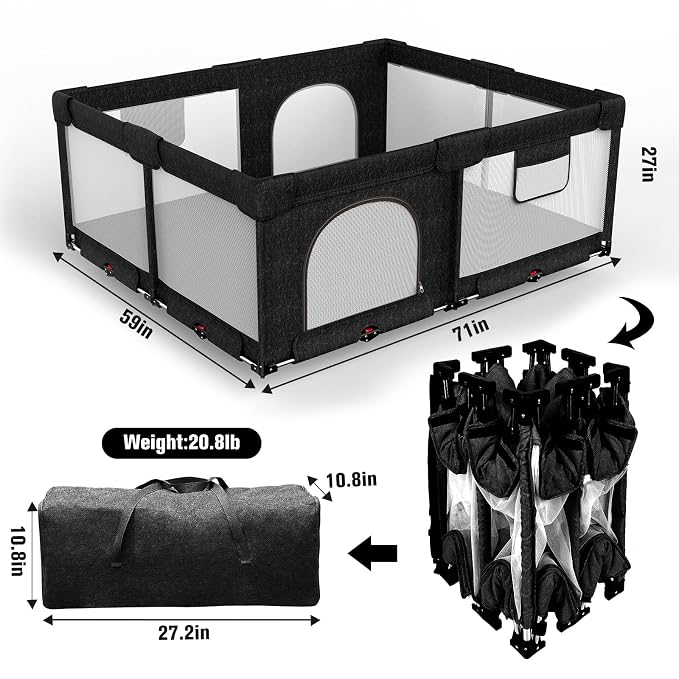 Foldable Baby Playpen with Gate, Extra Large Collapsible Play Yard - Image 2