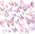 JOSDIOX 3D Butterfly Wall Decor 48 Pcs 4 Styles 3 Sizes, Laser Pink Butterflies by JOSDIOX