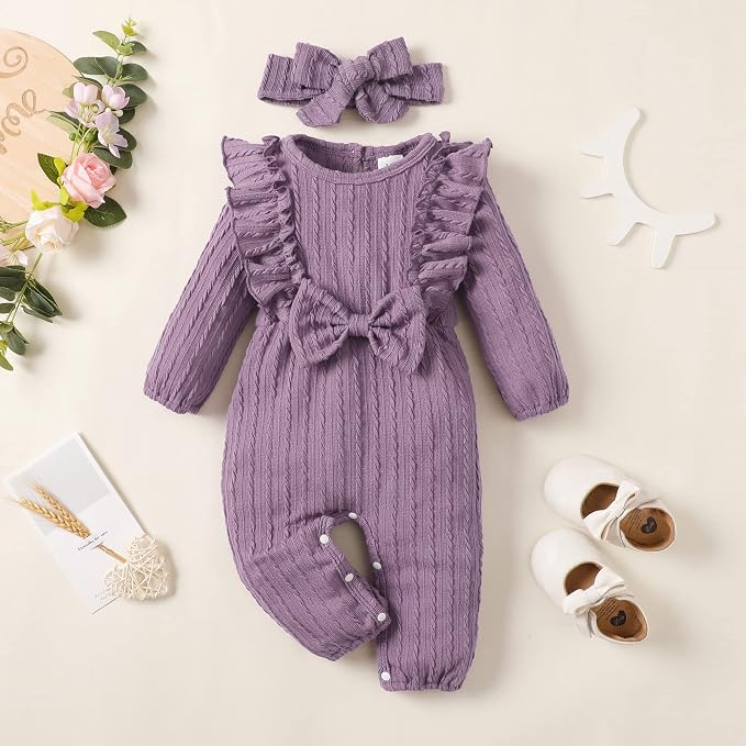 Happy Town Baby Girl Romper Infant Fall Winter Clothes Ruffle Sweater Long - Image 2