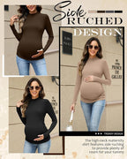 4 Packs Womens Maternity Shirts Long Sleeve Cotton Ribbed Pregnancy Mock Neck - Image 5