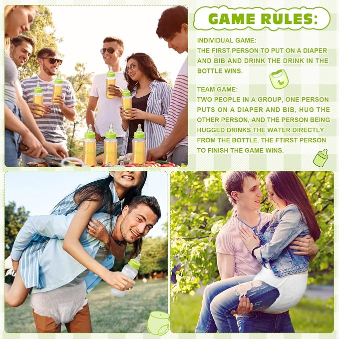 6 Sets Bottle Chug Baby Shower Games Juegos Para Plastic Baby Bottles Bibs - Image 6