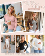 Riyiper 4 Pack Women's Maternity Shirts, Long Sleeve Cotton Ribbed Pregnancy - Image 2