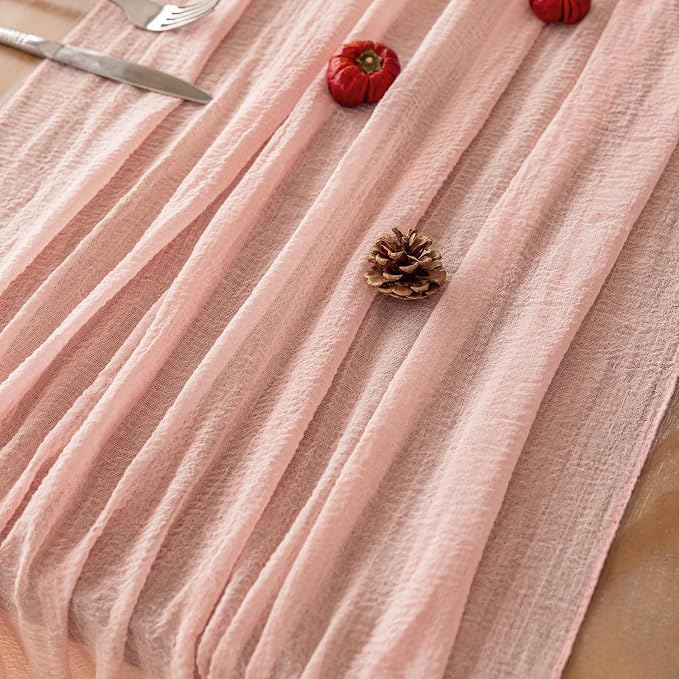 Keketo Pink Table Runner Cheese Cloth Rustic Gauze Cheesecloth Table Runner 120 - Image 2
