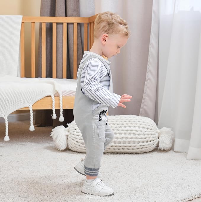 Baby Boy Clothes Set Infant Boy's Long Sleeve Romper+Dinosaur Denim Overalls - Image 3