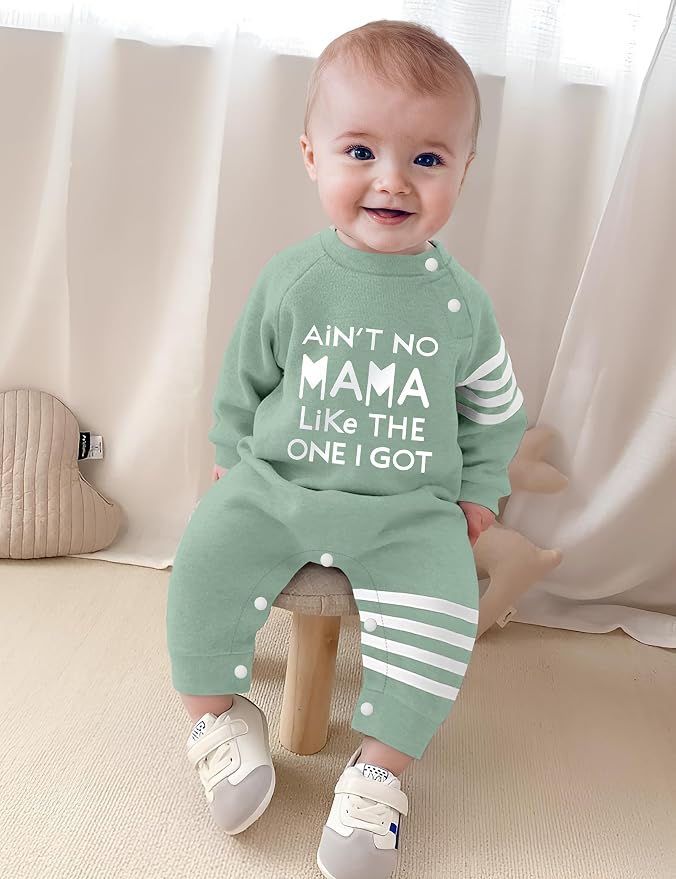 Baby Boy Clothes Infant Mamas Print Romper Stripe Sleeve Outfits Fall Winter - Image 2