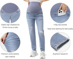 POSHGLAM Women's Maternity Jeans Over Belly Comfy Stretch 28'' Boyfriend Jeans - Image 2