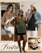 Riyiper 3 Pack Women's Maternity Long Sleeve T-Shirts Round Neck Side Split - Image 2