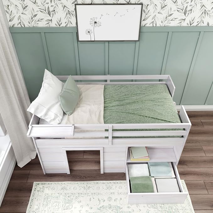 Max & Lily Loft Bed Twin Size, Solid Wood Low Loft Bed - Image 5