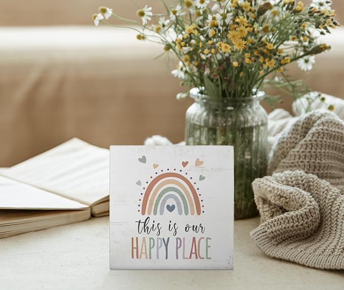 Mtrgdn Boho Rainbow Classroom Desk Decor, This Is Our Happy Place Wooden Box - Image 3