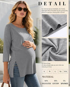 3 Pack Women's 3/4 Sleeve Maternity Shirts Elbow Length Clothes Round Neck - Image 4