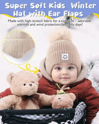 3 Pack Baby Winter Hats with Earflaps, 2 Size Kids Pom Pom Beanie - Image 4