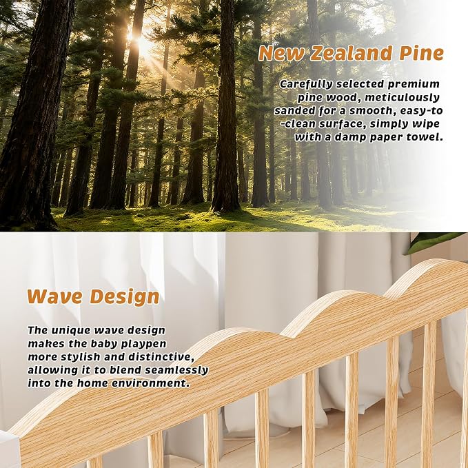 Baby Play Pen, Large Playpen for Babies and Toddlers Expandable Wooden Play Yard - Image 4