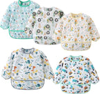 5 Pack Long Sleeve Bib, Baby Toddler Waterproof Sleeved Bib by ElecMotive