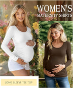 Riyiper 4 Pack Women's Maternity Shirts, Long Sleeve Cotton Ribbed Pregnancy - Image 3