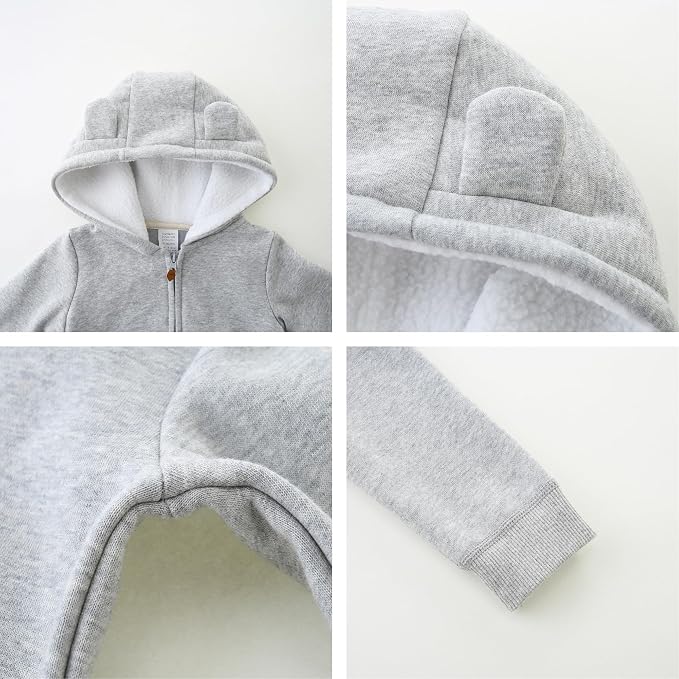 Baby Hoodie Sherpa Lined Zip up Light Fleece Jacket Solid Bear Coat Fall Winter - Image 3