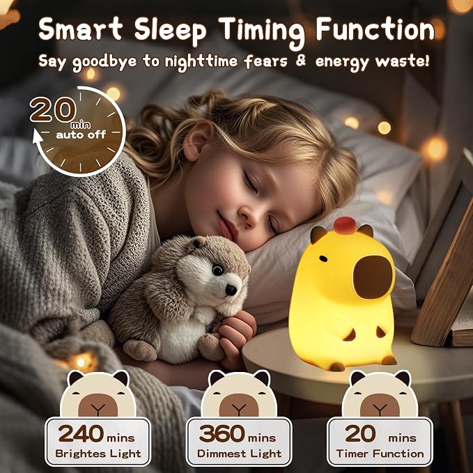 Capybara Night Light, Cute Tangerine LED Squishy Novelty Animal Night Lamp - Image 5