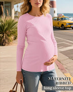 Riyiper 3 Pack Women's Maternity Shirts Long Sleeve Ribbed Knit Pregnancy Tees - Image 2