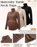 3 Pack Maternity T-Shirts Pregnancy Tops Women Sweater Long Sleeve Turtleneck - Image 3