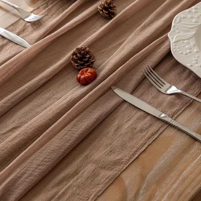 3pcs Nude Gauze Rustic Cheesecloth Table Runner 120 Inch 10 FT - Image 3