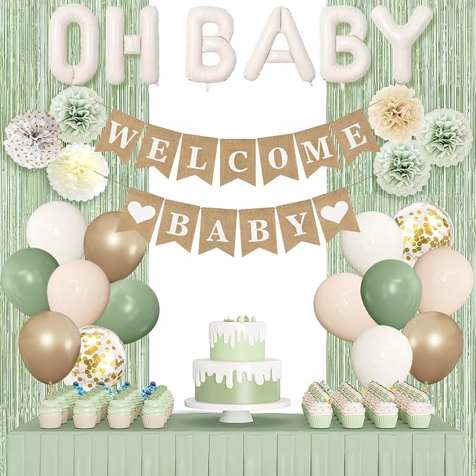 Ouddy Party Sage Green Baby Shower Decorations - Image 2