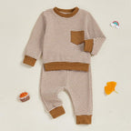 Toddler Baby Boy Fall Clothes Waffle Outfit Long Sleeve Color Blocking - Image 6