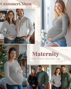 Ficerd 3 Pack Women's Maternity Shirts, Long Sleeve Side Ruched Pregnancy Tee - Image 2