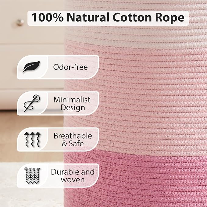 Fiona's magic Cotton Rope Laundry Hamper, Tall Woven Laundry Basket Storage - Image 3