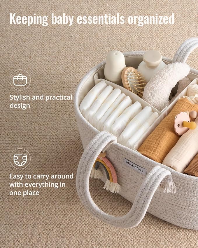 Blissful Diary Baby Diaper Caddy Organizer, Cotton Rope Diaper Caddy Basket - Image 2