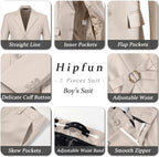 Boys' 3 Piece Suit Set with Suit Jacket, Formal Tuxedos Slim Fit Ring Bearer - Image 5