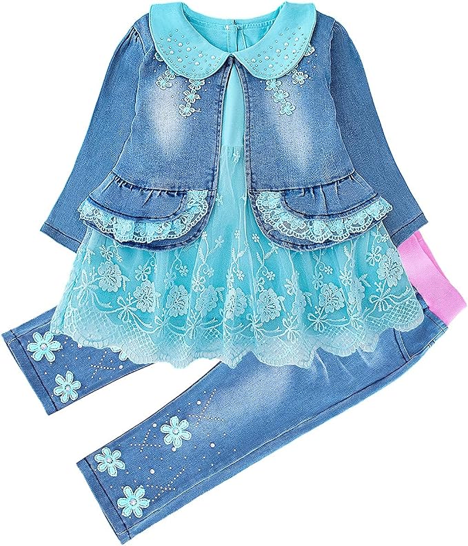 Peacolate 6M-4Years Spring Fall Baby Girls Clothing Set 3pcs Long Sleeve Dress by Peacolate