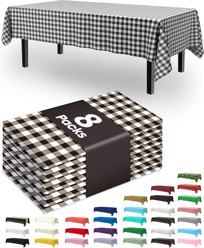 Pureegg Plastic Table Cloth Disposable 8 Pack, 54 x 108 Inch Table Cloths by Pureegg