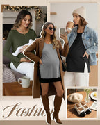 Riyiper 3 Pack Women's Maternity Long Sleeve T-Shirts Round Neck Side Split - Image 2